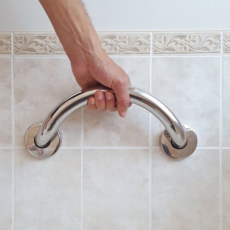 HEALTHCRAFT Plus Crescent Grab Bar 14.3", ADA Bath Safety - Polished Chrome | Curved crescent design, concealed screws, decorative safety bar