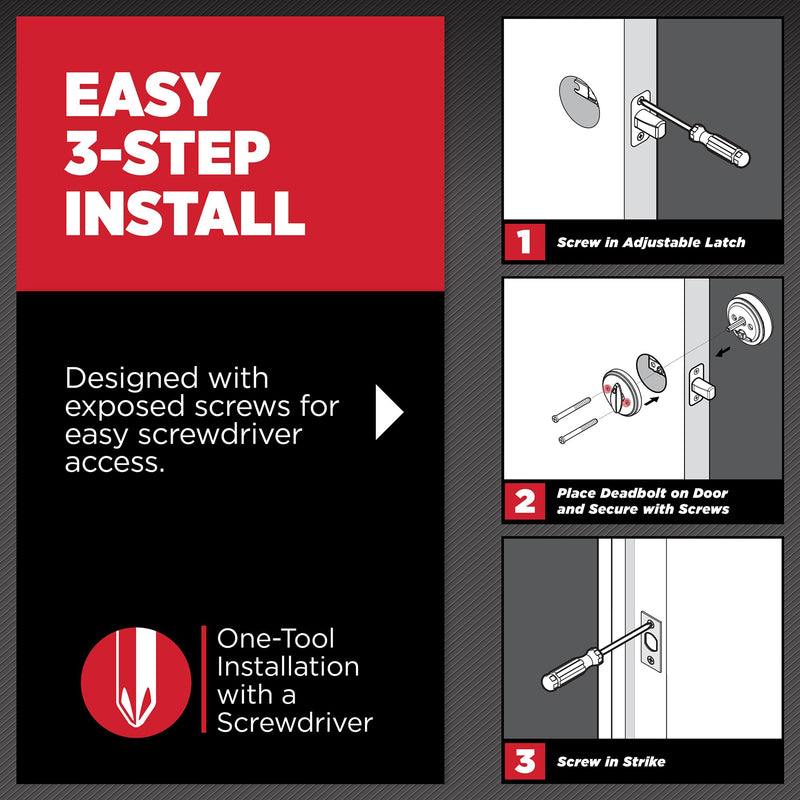 Kwikset Hometown Deadbolt Lock, Satin Nickel, Round Exterior Keyed Front Entry Door, Pick Resistant SmartKey Rekey Security, Single Cylinder Dead Bolt Door Lock, with Microban Protection