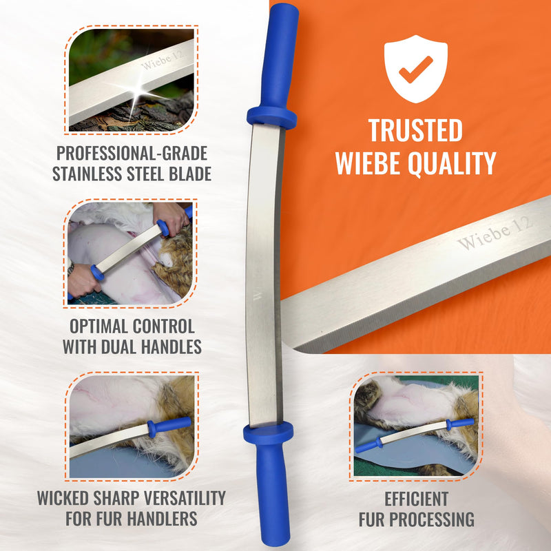 Wiebe 12" Dual Handle Fleshing and Skinning Knife – Professional Fur Handling Tool for Raccoon, Fox, Coyote Pelts – Stainless Steel
