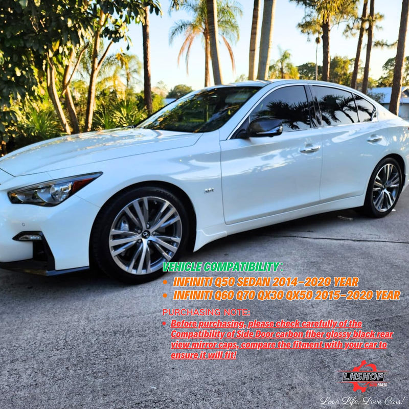 Carbon Fiber Side Mirror Caps for Infiniti Q50 Q60 Q70 QX30 QX50 Q50L Accessories, Passenger Driver Side View Mirror Cover Replacement Car Exterior Body Tuning Parts & Trim - 1Pair (Left-Right) Carbon Fiber Pattern