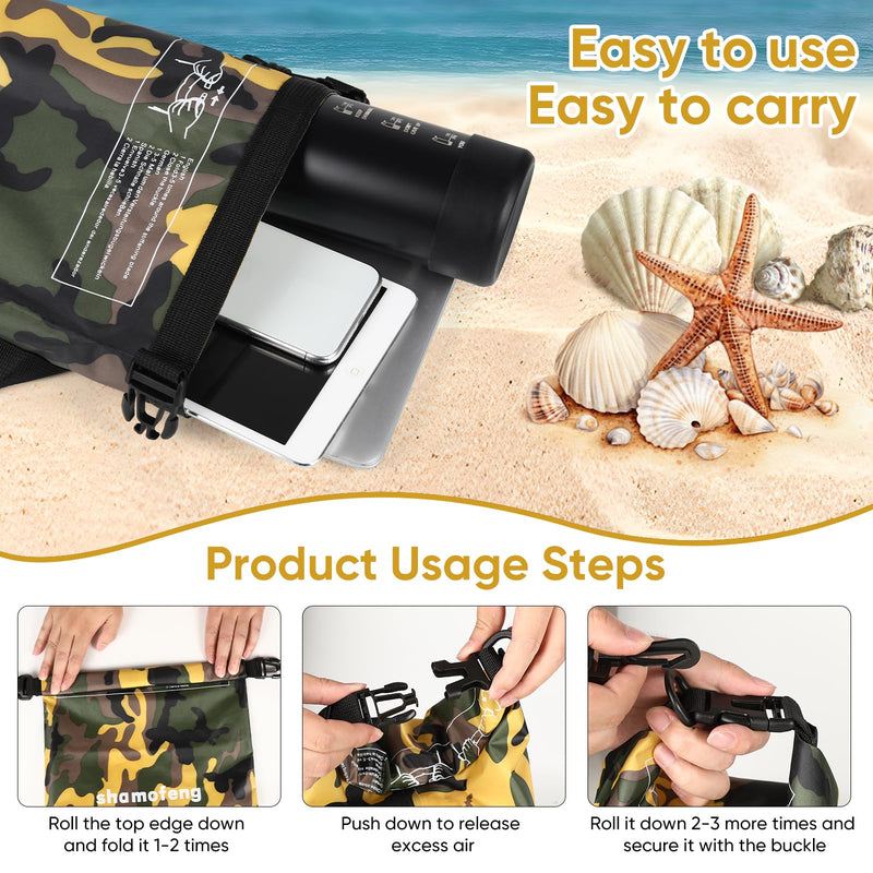 Waterproof Dry Bag 5L/10L/15L/20L/30L Roll Top Dry Storage Backpack with Phone Case, Collapsible Water Bottle, Sunglasses, Ear Band for Kayaking Boating Swimming Fishing Camping, Yellow 30L