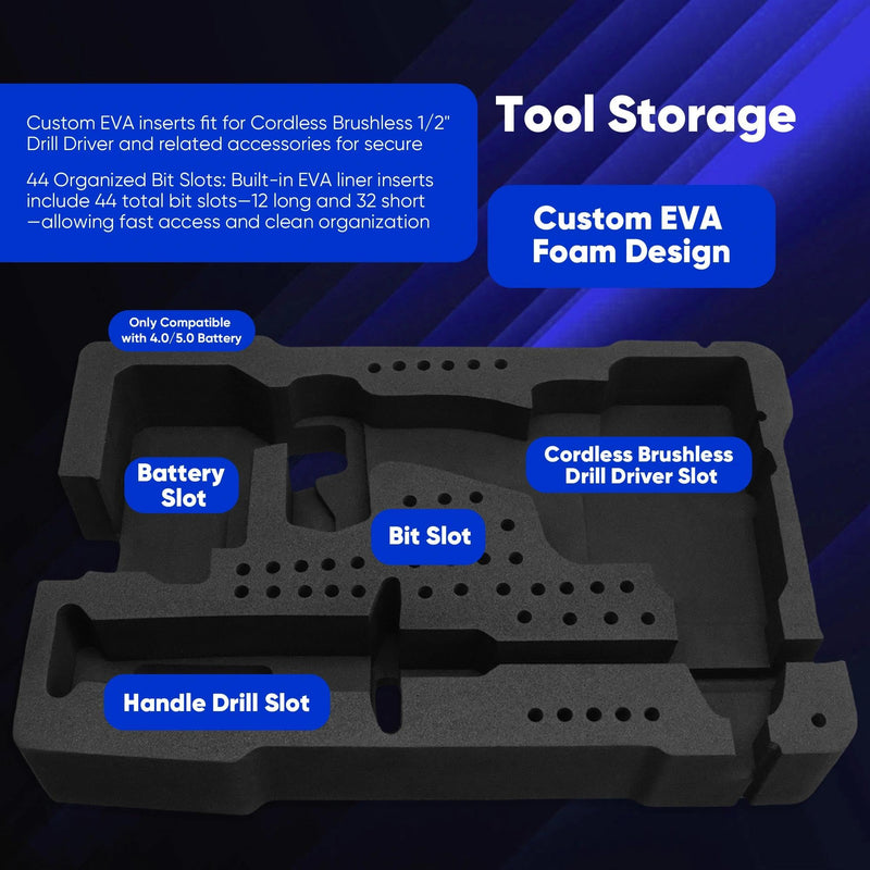 EVA Liner Organizer Compatible with 8435 Series Tool Box, Precision-Cut Insert Fit for 2903 or 2904 Series Tools 1/2" Drill/Driver and Accessories, Only Compatible with 4.0/5.0 Battery Black Compatible with Drill/Driver