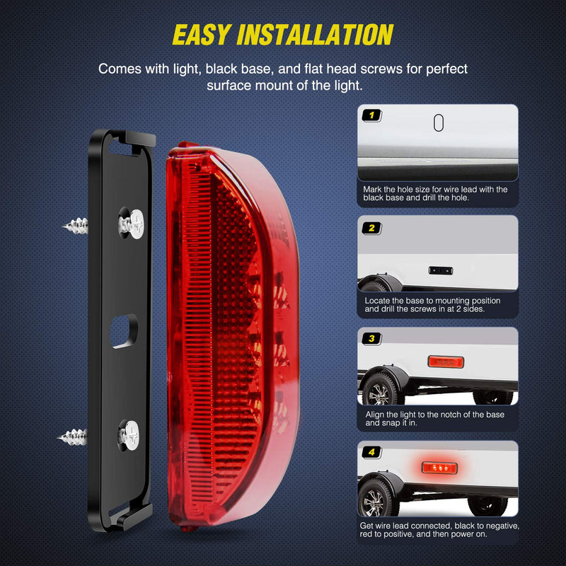 Nilight - TL-32 2PCS 3.9Inch 3 LED Truck Trailer Red Light Front Rear LED Side Marker Lights Clearance Indicator Lamp Rock Light Waterproof Sealed Surface Mounted Red 2Pcs Trailer Light