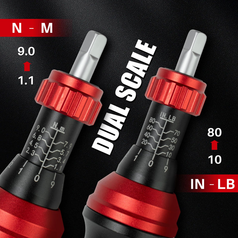 Torque Screwdriver 10-80 In.Lb, Inch Pound Torque Screwdriver Set with 1/4" Bit Holder, Flat, Hex, Torx and Philips Bits,Suitable for DIY Bicycle Maintenance, Pecision Tool,Mechanical 10-80 In-Lb