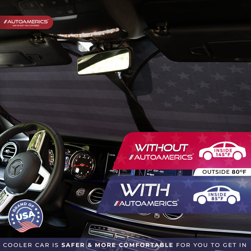 Autoamerics 1-Piece Windshield Sun Shade B&W American Flag USA Patriotic Design - Foldable Car Front Window Sunshade for Most Sedans SUV Truck - Blocks Max UV Rays and Keeps Your Vehicle Cool - Medium USA B&W FLAG MEDIUM = 61 x 32 inches