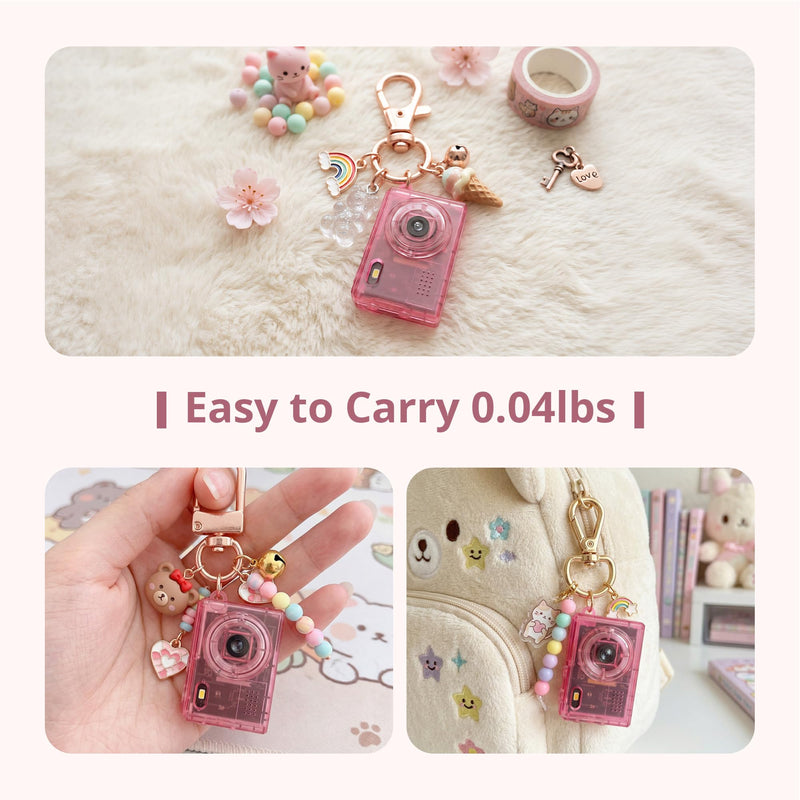 Y2K Mini Pink Keychain Camera, 1080P HD & 2MP, 32GB Card | 5 Filters & Flash, 0.96" Display, OTG Adapter for Android, Mini Wearable Pendant for Travel/Vlog/Night Shots, Ideal Gift