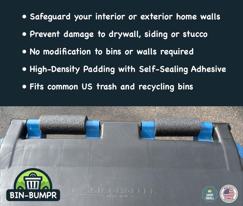 Trash Bin Handle Padding | Garage Siding Wall Protector Bin Bumper Guard | Fits US Garbage Recycling Compost Bins Cans | 4 Pieces, Black