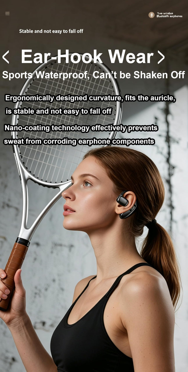 Single Bluetooth5.4 Earpiece Earbud One Ear Piece 180° Left and Right Ears TF Card Can be Inserted, Open Ear Bud Air Conduction Earless Out of Ear Headphones Wireless Headsets with Microphone Earhook