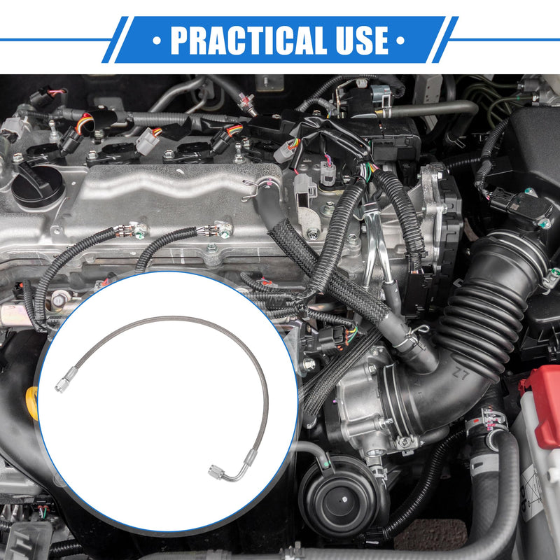 AN3 Braided Steel Turbo Oil Feed Line 90 Degree to Straight Hose End, 18" Remote Turbocharger Oil Drain Return Line Universal for Car Durable Stainless Steel PTFE Silver Tone 18 Inch