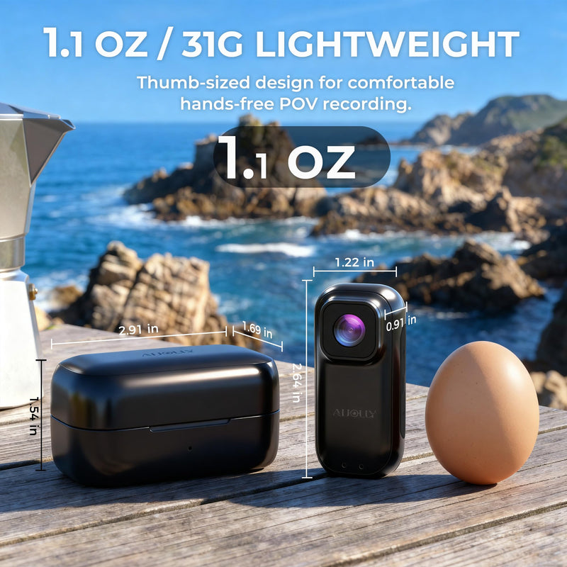 POV Body Camera with 1.47" Display, 2K HD Thumb Action Camera, 64GB Magnetic Wearable Body Cam with Charging Case, 6-8H Total Runtime, App GPS Data Overlay & Stabilization with 64G Card