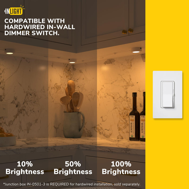GETINLIGHT 2.75" Wide 2700K Swivel and Dimmable Wired LED Puck Lights Kit, Plug-in or Hardwired Installation, Recessed or Surface Mounted, White Finished, Set of 3, IN-0107-3 3-Pucks Kit