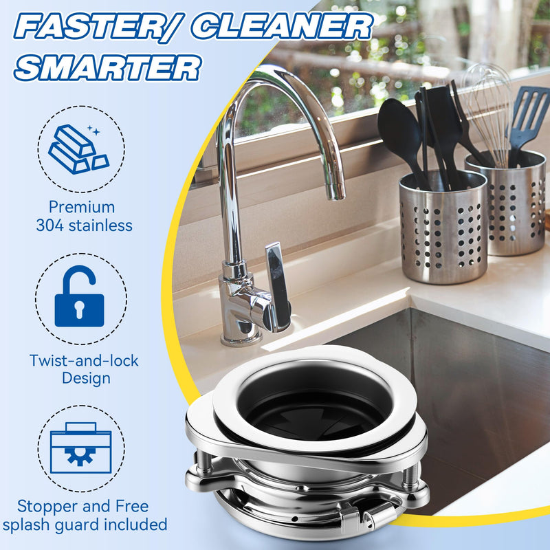 Saillong Garbage Disposal Flange 3 Bolt Mount Stainless Steel Kitchen Sink Flange Kit with Stopper for 3 1/2 Inch Standard Sink Drain Hole Compatible with InSinkErator Models Garbage Disposal (Silver) Silver