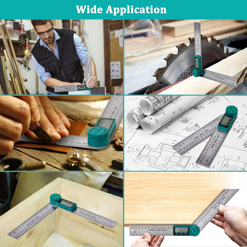 Digital Angle Finder Protractor, Angle Finder Ruler with 7inch/200mm, Angle Measuring Tool for Woodworking/Carpenter/Construction/DIY Measurement(2 Batteries Included) (Stainless Steel) Stainless Steel