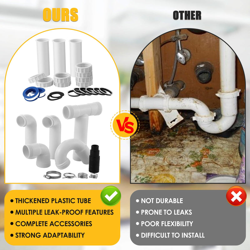 Saillong 27 Pcs Garbage Disposal Installation Kit Complete Kitchen Sink Drain Pipe Kit for Double Bowl Sink, 1-1/2" Plumbing, Simple Install, Leak Proof (Set A)