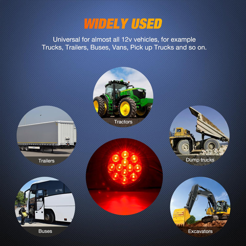 Nilight - TL-18 2PCS 4" Round Red LED Trailer Tail Lights w/Surface Mount Grommet Plugs IP67 Stop Brake Turn Tail Lights for Truck Trailer RV Jeep Red 2pcs