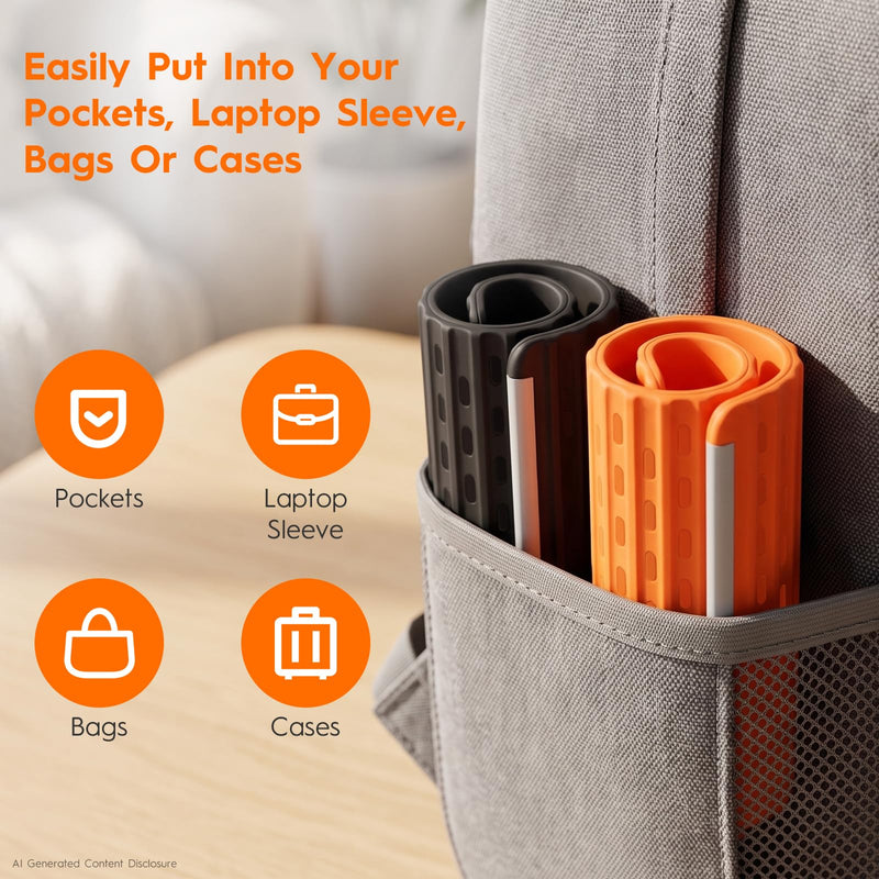 2 Pack Adjustable Foldable Silicone Phone Stand, Universal Bendable Cell Phone Tablet Holder, Portable Anti-Slip Desk Bed Phone Mount for Travel Home Office(Orange/Black) Mixed