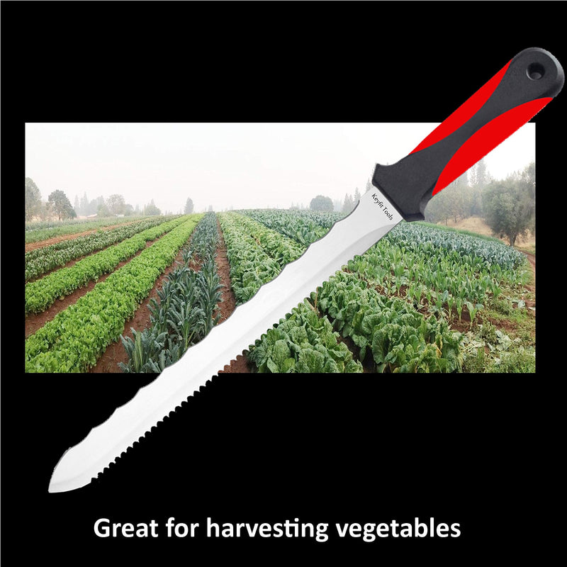 Keyfit Tools Spartan Garden Knife Perennial Splitter Divider Super Sharp Double Sided Serrated Stainless Steel 8” Blade 5” Ergonomic Rubber Handle Hori Hori Knife Gardening Tools