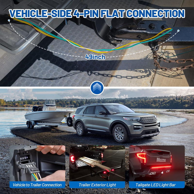 MECMO 4 Pin Vehicle Side Trailer Wiring Harness 49 Inch, 16AWG 4 Prong Trailer Light Plug Socket with Dust Cover, Truck 4 Way Flat Trailer Connector Female 4 Wire Replacement Trailer Hitch Wiring 4ft Vehicle-side (4ft)