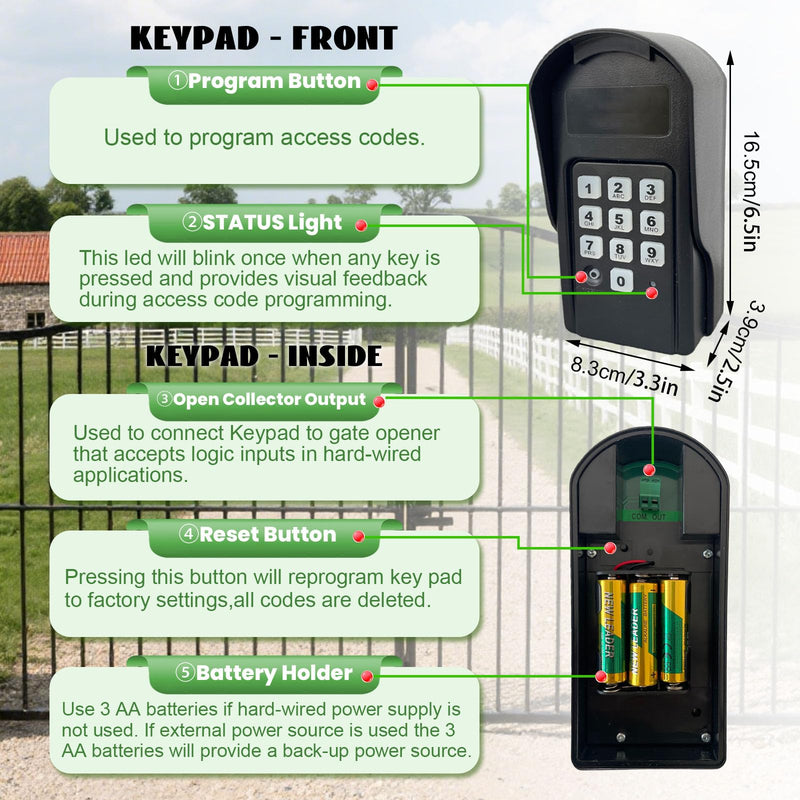 FM137 Wireless Digital Keypad Replacement for Mighty Mule Automatic Gate Opener, Gate Keypad Control Compatible with Mighty Mule MM271, MM272, MM371W, MM372W, MM571W, MM572W (318MHZ) FM137 Keypad