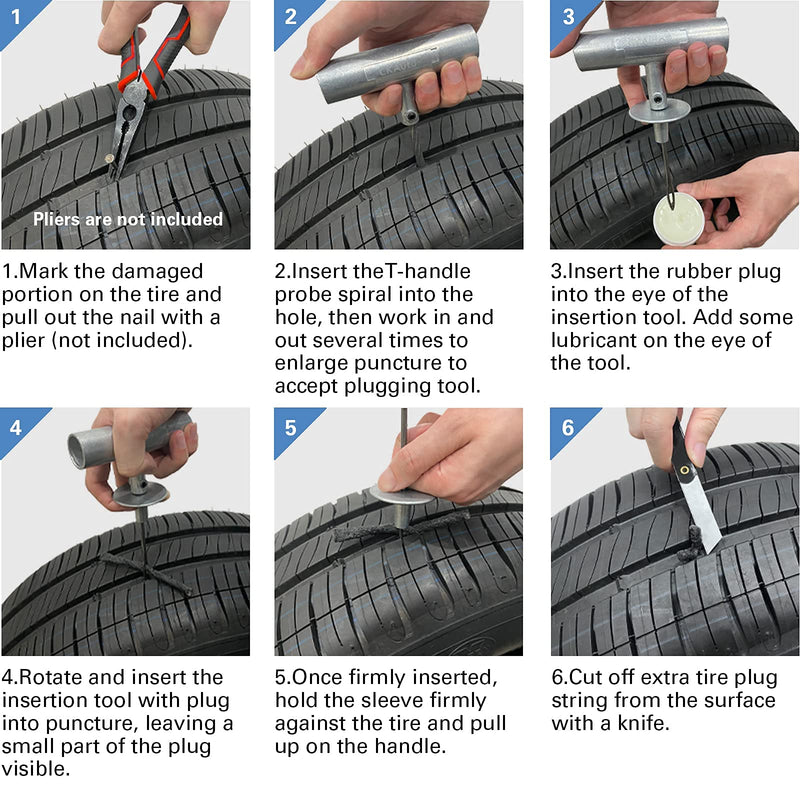 CKAuto Universal Tire Repair Kit, Heavy Duty Car Emergency Tool Kit for Flat Tire Puncture Repair, 36 Pcs Value Pack, Tire Plug Kit fit for Autos, Cars, Motorcycles, Trucks, RVs, etc. 1