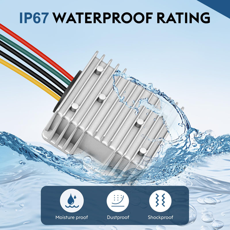 Acc Control DC 24V 48V 36V to 12V 20A 240W Step Down Converter Golf Cart Voltage Regulator Reducer Volt Waterproof Buck Transformer 5 Wire with Fuse