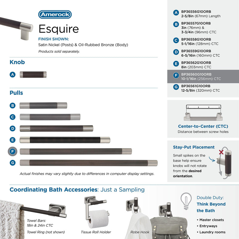 Amerock | Cabinet Pull | Satin Nickel/Oil-Rubbed Bronze | 10-1/16 inch (256 mm) Center-to-Center | Esquire | 1 Pack | Drawer Pull | Drawer Handle | Cabinet Hardware Satin Nickel/Oil Rubbed Bronze