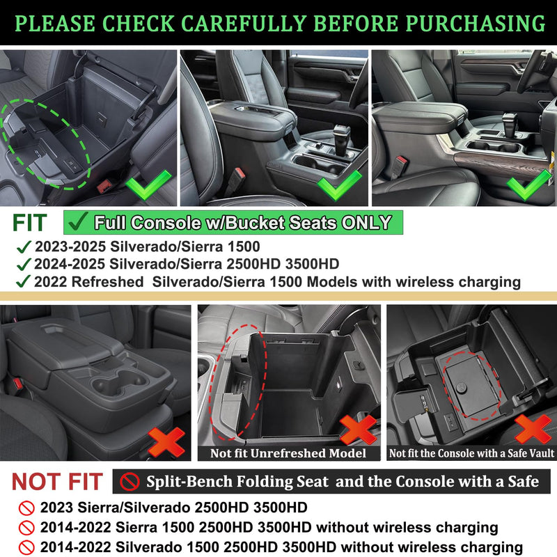PIMCAR Full Center Console Organizer for 23-25 Chevy Silverado/GMC Sierra 1500, 22-25 Silverado/Sierra 1500 Refreshed Models, 24-25 Silverado/Sierra 2500HD 3500HD (Full Console w/Bucket Seats ONLY) 22-25 1500 Refreshed & 24-25 2500HD/3500HD Black