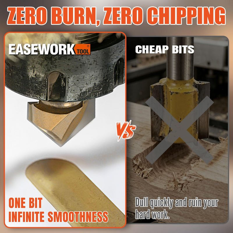 EASEWORK TOOL 90° V-Groove Router Bit, Professional-Grade Carbide Tipped, Woodworking Grooving – 1/2" Shank × 2" Diameter × 1-11/64" Cutting Depth 2"(Dia.) X 1-11/64"(Depth)