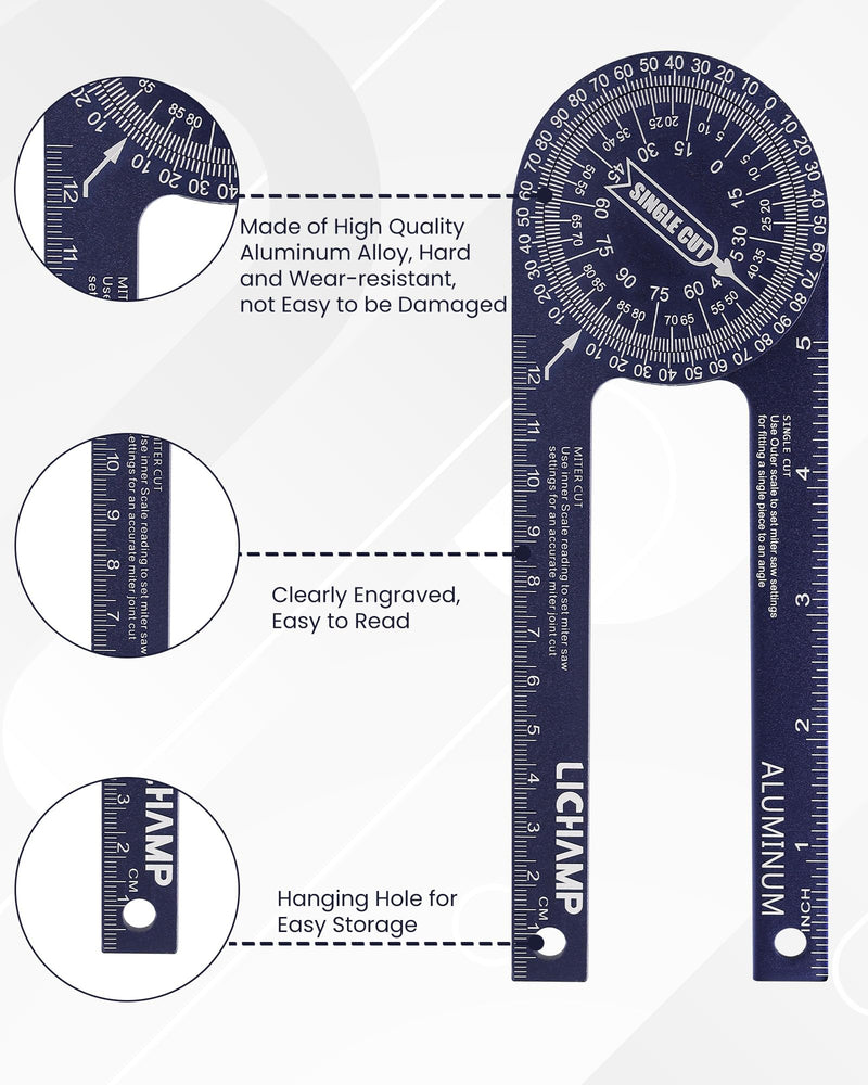 Lichamp Contour Gauge Profile Tool 5" 10" with Miter Saw Protractor Angle Finder 7", Super Gauge Shape and Outline Tool with Aluminum Miter Cut Protractor