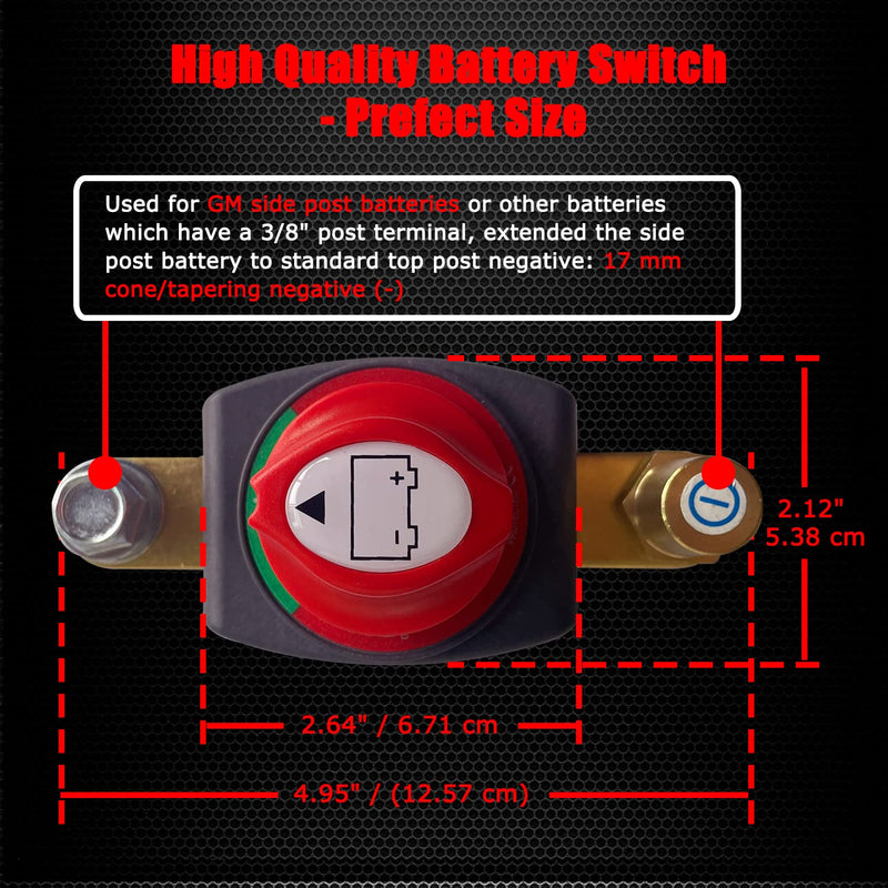 Ampper Side Post Battery Disconnect Switch 12V - 48V, Marine Battery Switch Disconnect Power Cut Shut Off with Adapter for Car, RV and Boat (On/Off) Direct Side Post W/ Adpt