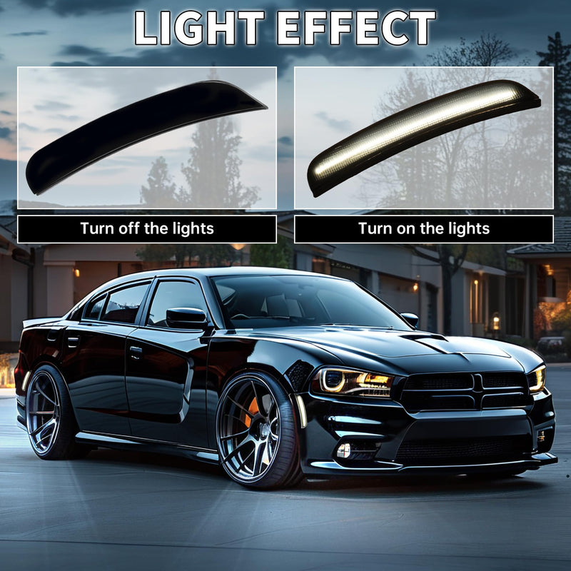 HECASA Side Marker Light LED Compatible with 2015-2024 Dodge Charger Side Marker Lamps Reflectors Front & Rear Smoke Lens White Lights Replacement for 68214404AA 68214405AA 4Pcs 4
