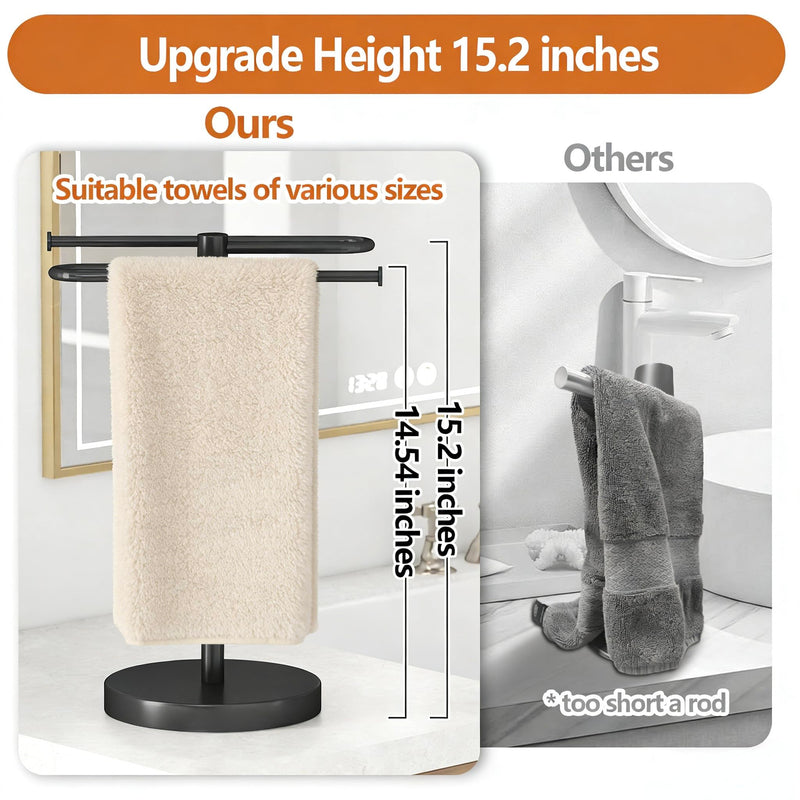 Bethom Hand Towel Holder for Bathroom Countertop, Weighted Base, Black | Stainless Steel 15.2 Inch Hand Towel Stand, S-Shape Towel Racks Holds 2 Towels