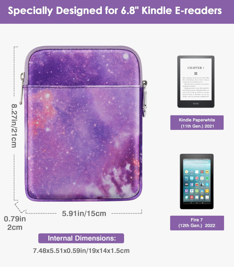 MoKo 6-7 Inch Kindle Sleeve Bag, Protective Nylon Cover Compatible with Kindle Paperwhite 2021, Fire 7 2022, All-New Kindle/Kids (11th Generation) 2022, Kindle Oasis E-Reader, Purple Starry Sky 6.8 inch