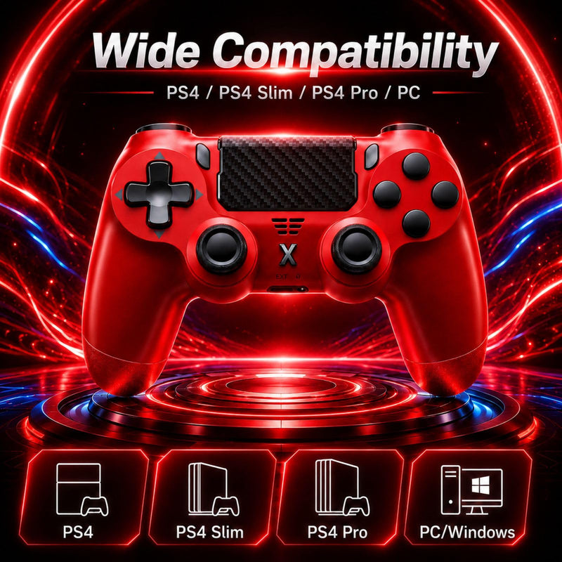 BJXOZ Wireless Controller for PS4 Controller, Gamepad with Dual Vibration | 1000mAh, Six-axis Gyroscope Sensor, USB-C Port, Speaker, 3.5mm Headphone Jack, Touchpad, Compatible with PS4/Slim/Pro/PC Red