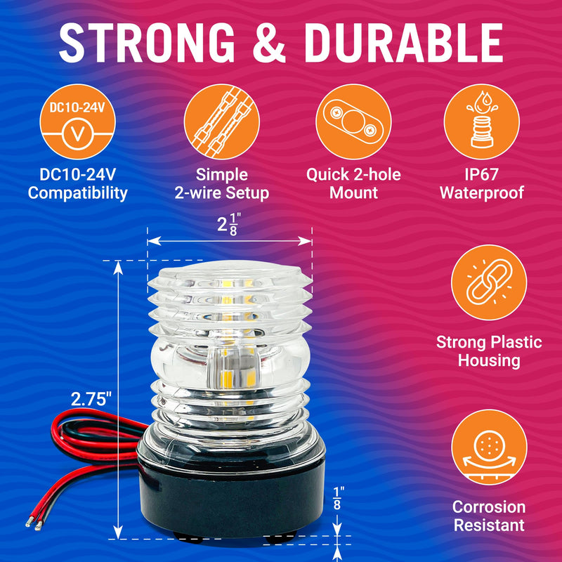 Boat Anchor Light, 2.75" LED Stern Light, USCG Tested Waterproof Marine Navigation Light, 3NM White All-Around Lighthouse LED Accessory for Boats 2.75" Fixed
