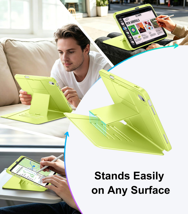 for iPad (A16) 11th Case 11 Inch 2025, iPad 10th Case 10.9 Inch 2022,Vertical Stand, Multiple Horizontal Angles Kickstand, Smart Cover with Pencil Holder, Citrus