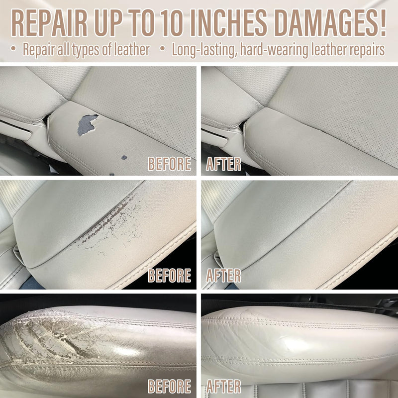 Cream Leather Repair Kit for Furniture, Car Seats, Sofa, Jacket and Purse, PU Leather Leather Repair Paint Gel for Repairing Tears & Burn Holes, with Color Matching Guide & Super Easy Instructions White