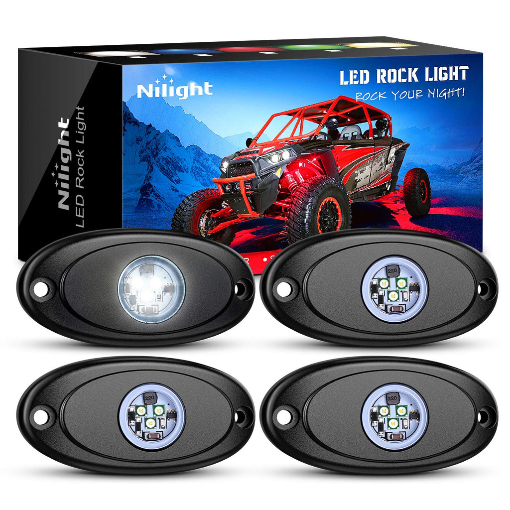 Nilight LED Rock Light 4PCS White Light Pods Waterproof Under Body Wheel Well Light Exterior Interior Lights for Car Truck Pickups ATV UTV SUV Motorcycle Boat