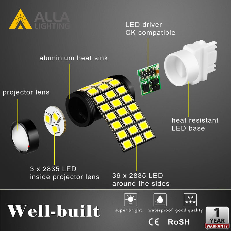 Alla Lighting Upgraded T20 7440 7443 Strobe LED Brake Stop or Back-up Reverse Lights Bulbs, 6000K Xenon White, 7441 W21W 7440LL 7443LL Flashing Lamps Replacement