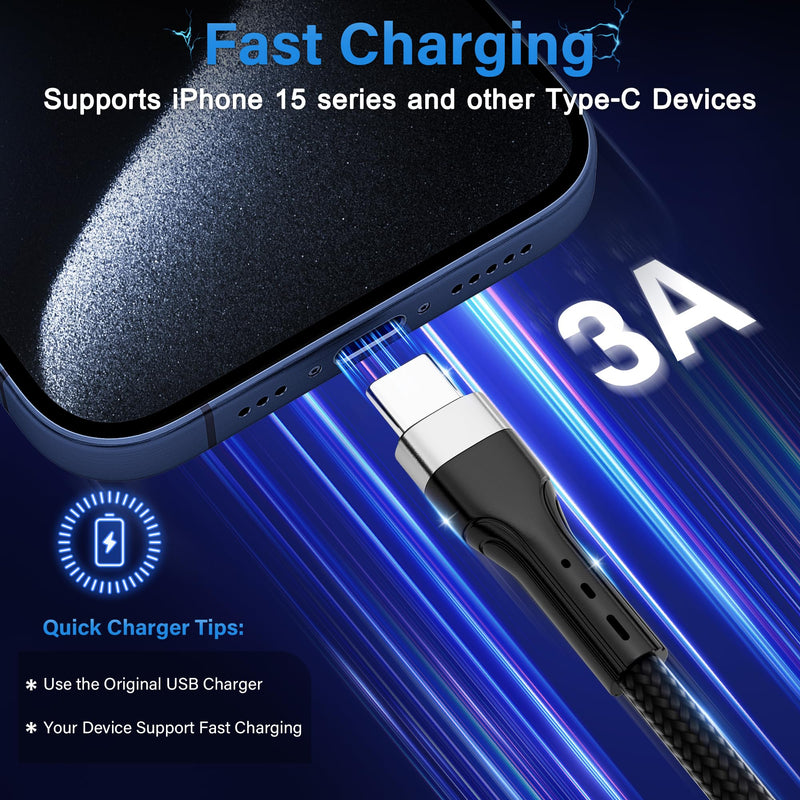 USB Type C Cable (8FT, 10-Pack), USB-C to USB C Fast Charging Cable, Compatible with iPhone 17 Air 16 15 Plus Pro Max, iPad Pro, Galaxy S25 S24 S23, CarPlay, LG and More 8FT
