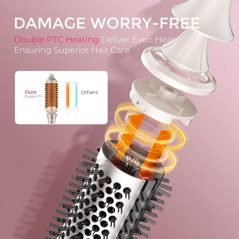 TYMO STYLUX Thermal Brush - Heated Round Curling Brush, Blowout Volumizer with Flexi-Fit Tech for Hair Styling, Curling Styler Tool, Hair Straightener and Curler 2 in 1, Dual Voltage, Gold, 1.7 Inch