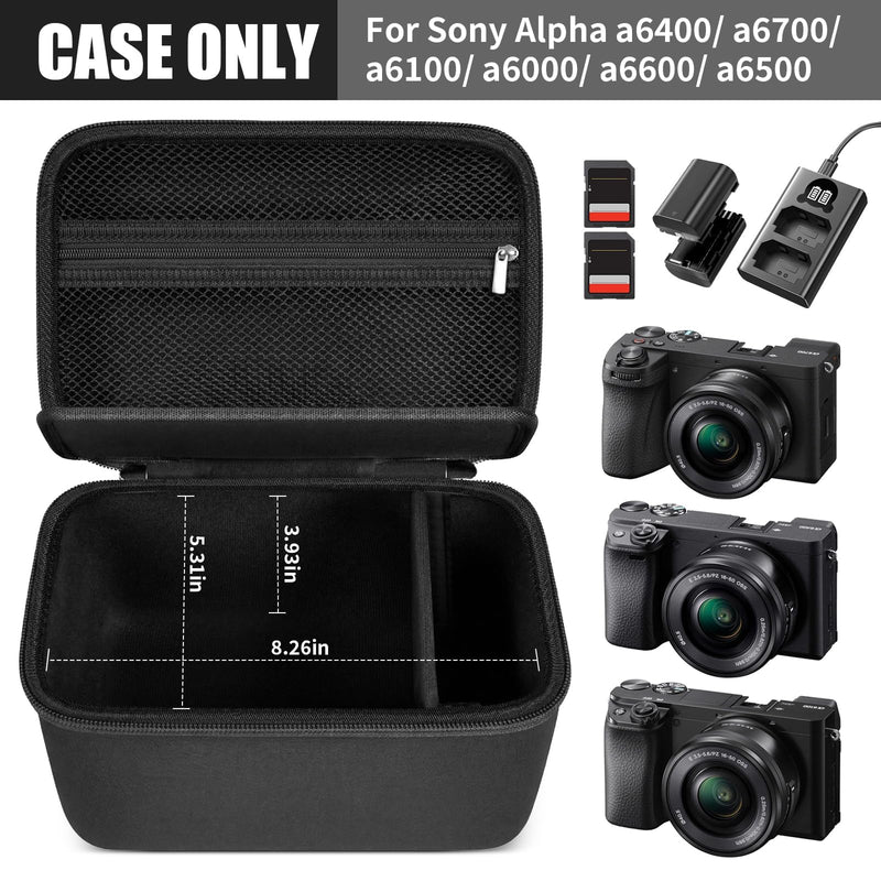 casmilee Camera Case for Sony Alpha ZV-E10 Alpha a6400/ a6700/ a6100/ a6000/ a6600/ a6500 Mirrorless Digital Camera, Hard Travel Bag with a Shoulder Strap for Lens & Accessories (Black, Large) Black