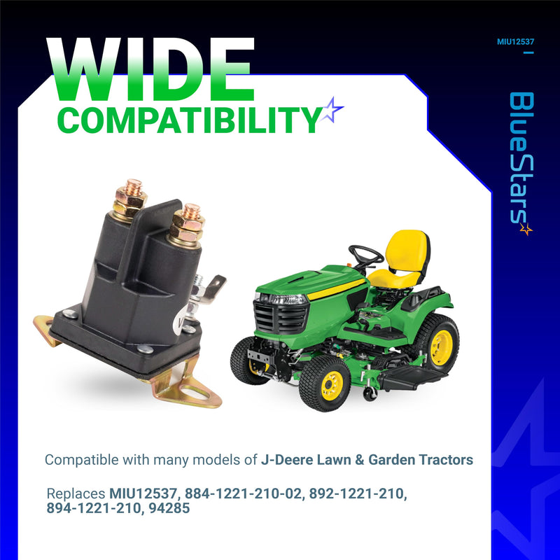 BlueStars MIU12537 Starter Solenoid - Compatible with John Deere S240 X300 X304 X305R X310 X320 X324 X350 X354 X360 X370 X380 X384 X390 X394 Lawn Tractors - Replaces 884-1221-210-02 892-1221-210