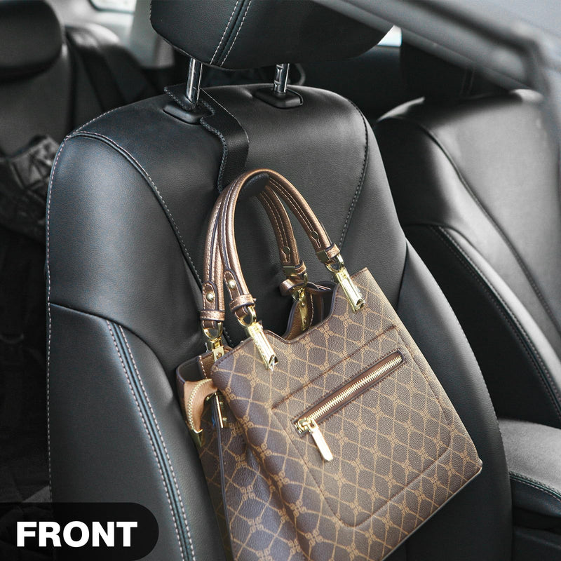 U-Shaped Car Leather Hooks – Car Purse Holder, Headrest Hooks for Car, Back Seat Organizer - Elevate Your Travel Experience!(Black) Black
