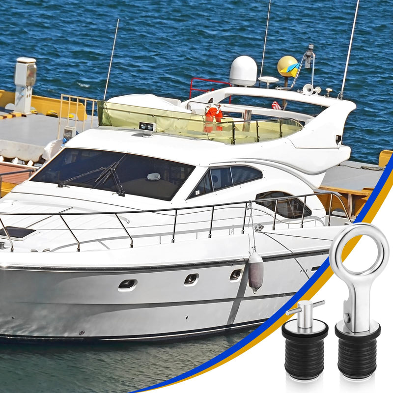 MorningRo 4 Pcs 1 Inch Boat Plugs Boat Drain Plug with Brass Snap and T Handle Drain Kayaks Accessories Stainless Steel