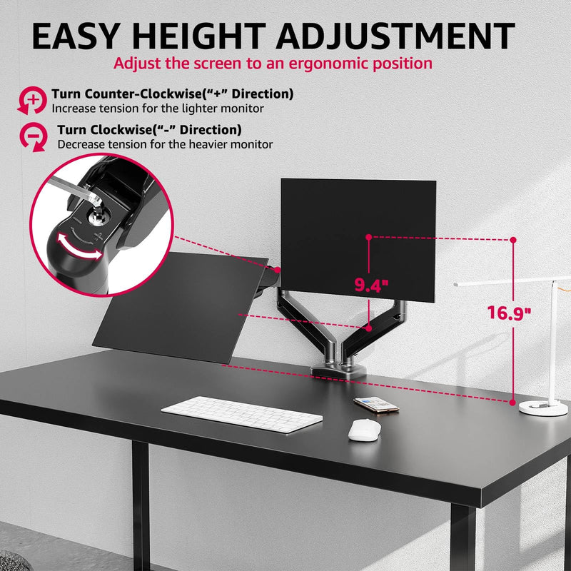 Redragon GMK915 Dual Monitor Mount Stand - Gas Spring Adjustable Arms with VESA 75/100mm, 13-32 Inch Screen Compatibility, C Clamp & Grommet Base, Cable Management, 17.6lbs Load Capacity Up to 32" Screens