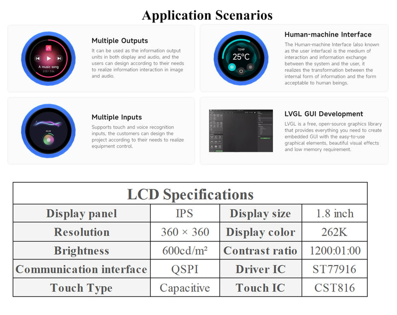 ESP32-S3 1.8inch Knob Touch Display Development Board, Multi-Functional Smart Rotary Knob Screen, 2.4GHz Wi-Fi and Bluetooth Wireless Connection, PC Volume Control, PC Secondary Screen, No Battery