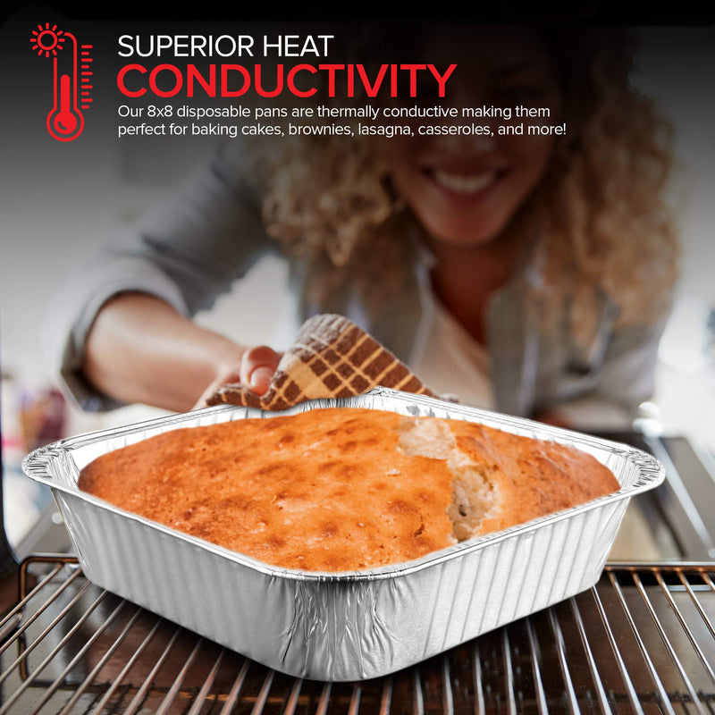 Stock Your Home 8x8 Foil Pans (50 Pack) 8 Inch Square Aluminum Pans - Foil Pans - Disposable Food Containers Great for Baking Cake, Cooking, Heating, Storing, Prepping Food 50 Pack