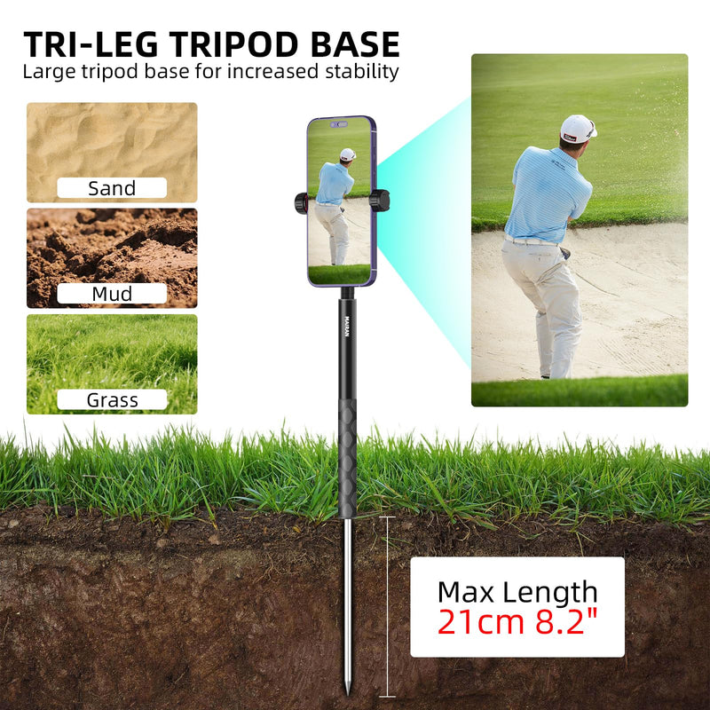 MAIRAN 2-in-1 Golf Monopod Tripod Selfie Stick for Recording Golf Swing | 67.3" Adjustable Phone Tripod Stand, Phone Holder for iPhone/Android,1/4"thread.Poetable 21cm Spike, Comes with a carry bag
