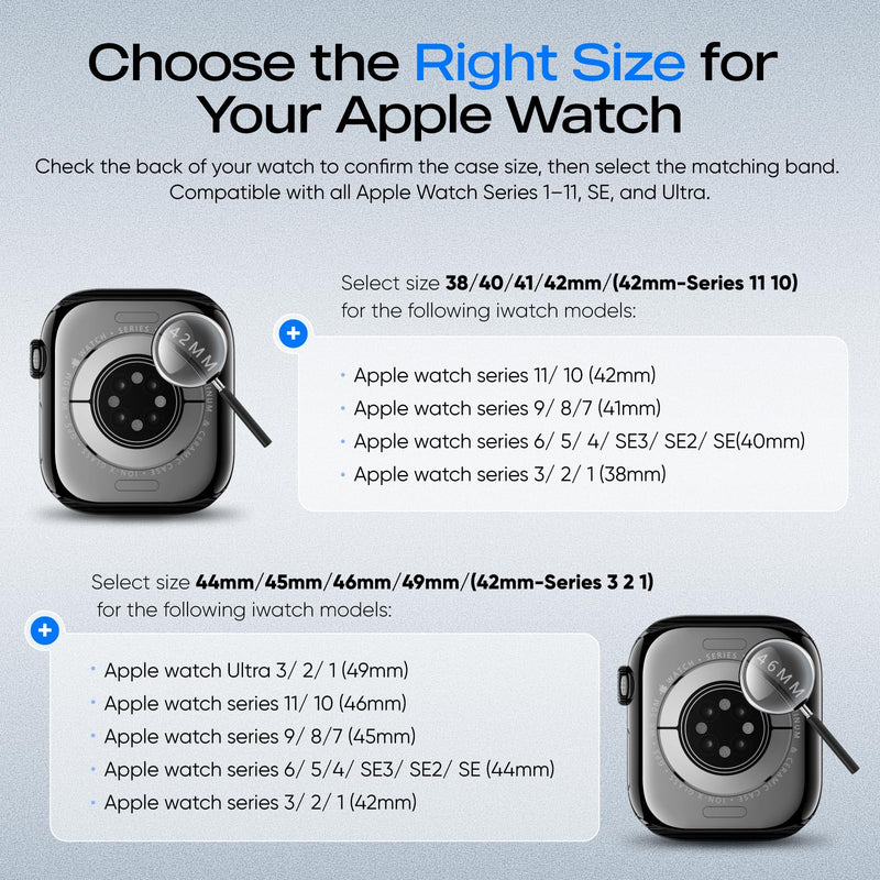 PFAS-Free Apple Watch Bands Compatible for iWatch 38mm-49mm | Series 1-11 SE Ultra 3 2 1 Soft Silicone Sport Band Waterproof Strap with Hidden Pin-and-Tuck Buckle for Swimming Gym Office Black 44mm/45mm/46mm/49mm